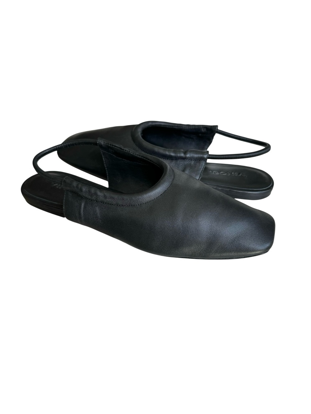 VINCE Cadya Squared Toe Slingback Flat Sandals Black Sheepskin Leather - Picture 4 of 12